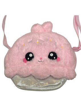 Plush Cupcake Shaped Kids Shoulder Bag With Adjustable Strap & Glittery Base